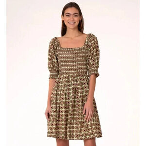 Olivia James The Label Anna Dress Olive Mini Geo Size XS